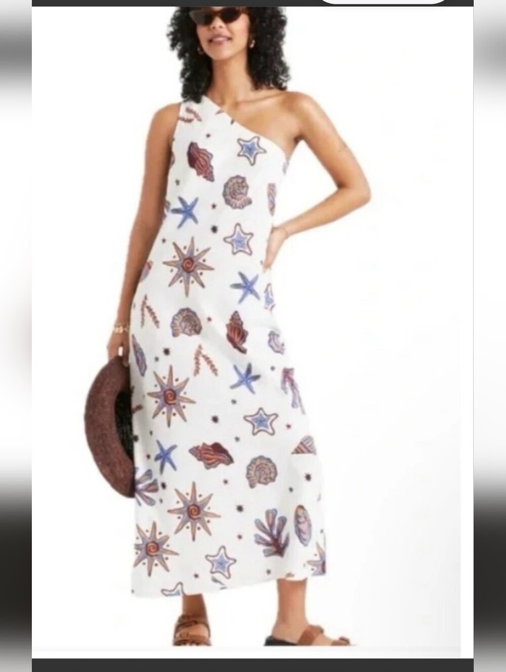 C&C California linen blend maxi dress features a one-shoulder neckline